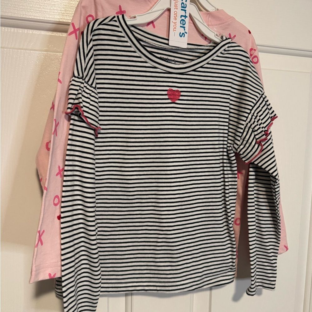 Carter's Black and White Striped Top with Pink Heart
